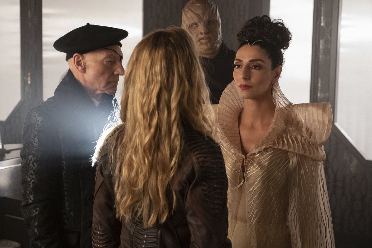 Sir Patrick Stewart as Jean-Luc Picard; Dominic Burgess as Mr. Vup; Necar Zadegan as Bjayzl; Jeri Ryan as Seven of Nine
