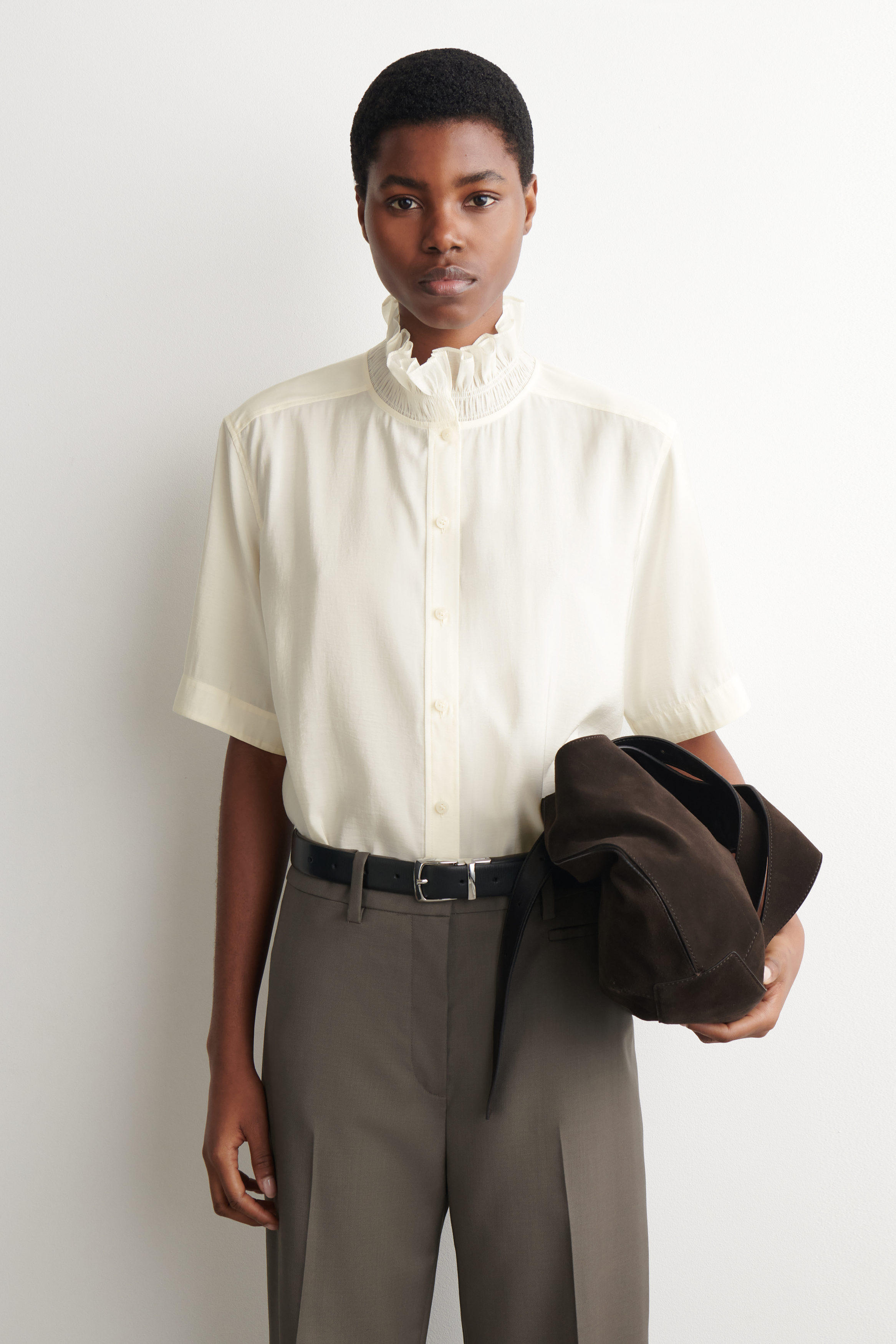 Ruffle-Collar Modal Blouse