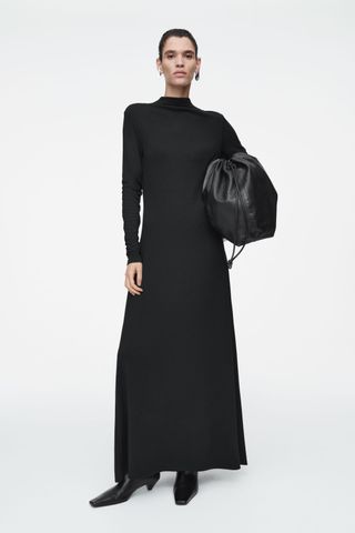 Cowl-Neck Long-Sleeved Maxi Dress