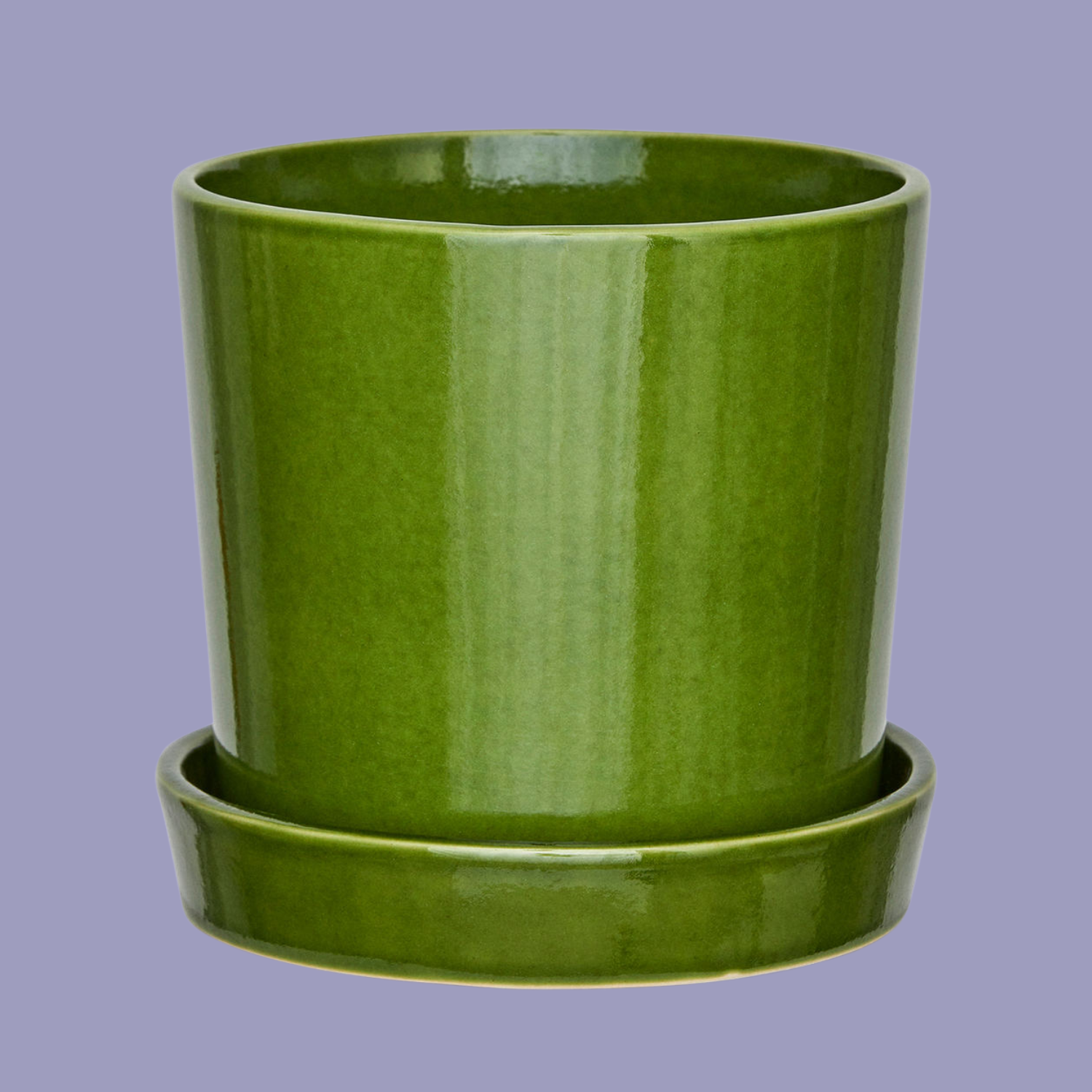 A green plant pot and saucer