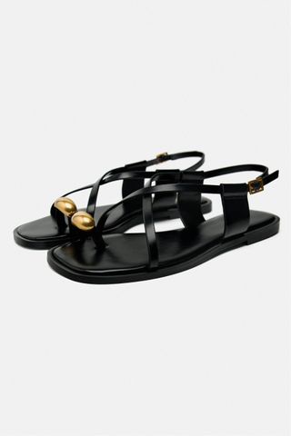 Strappy Flat Slider Sandals With Metal Embellishment
