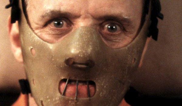Anthony Hopkins as Hannibal Lecter wearing a mask in the silence of the lambs