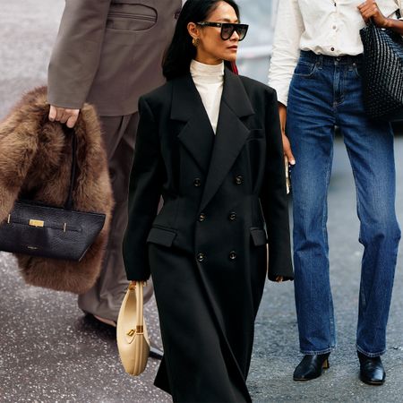 A collage of rich-looking winter outfits to inspire a 2026 closet update. 