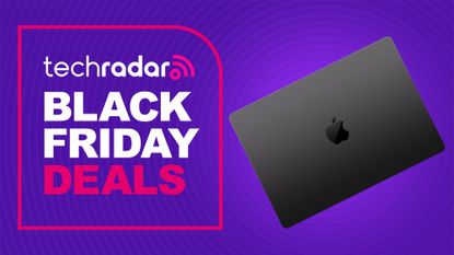 An Apple MacBook Pro against a TechRadar Black Friday deals background