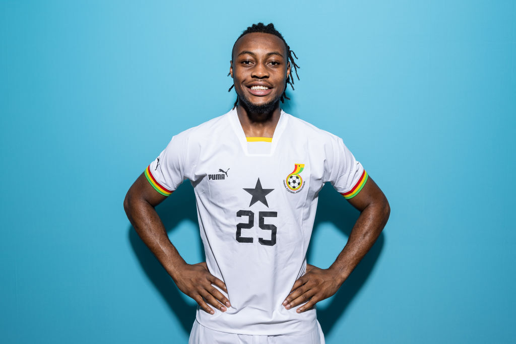 Antoine Semenyo posing in a Ghana kit