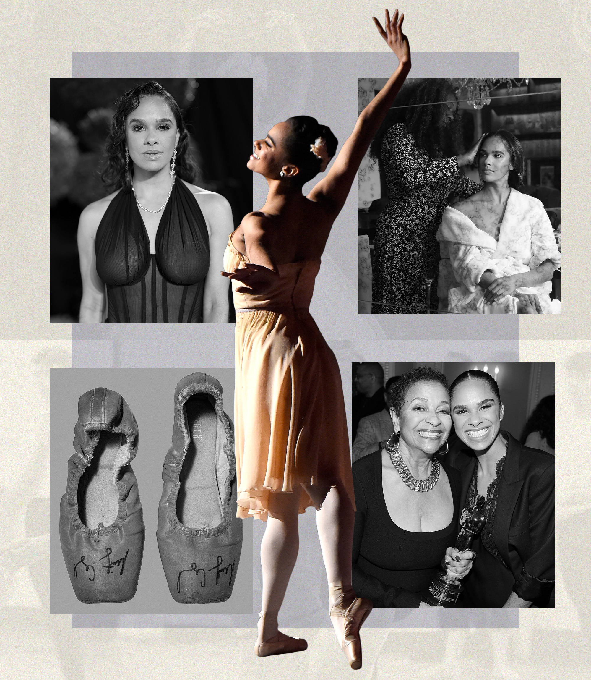 Misty Copeland on stage, red carpet, Debbie Allen in makeup chair and pointe shoes on display