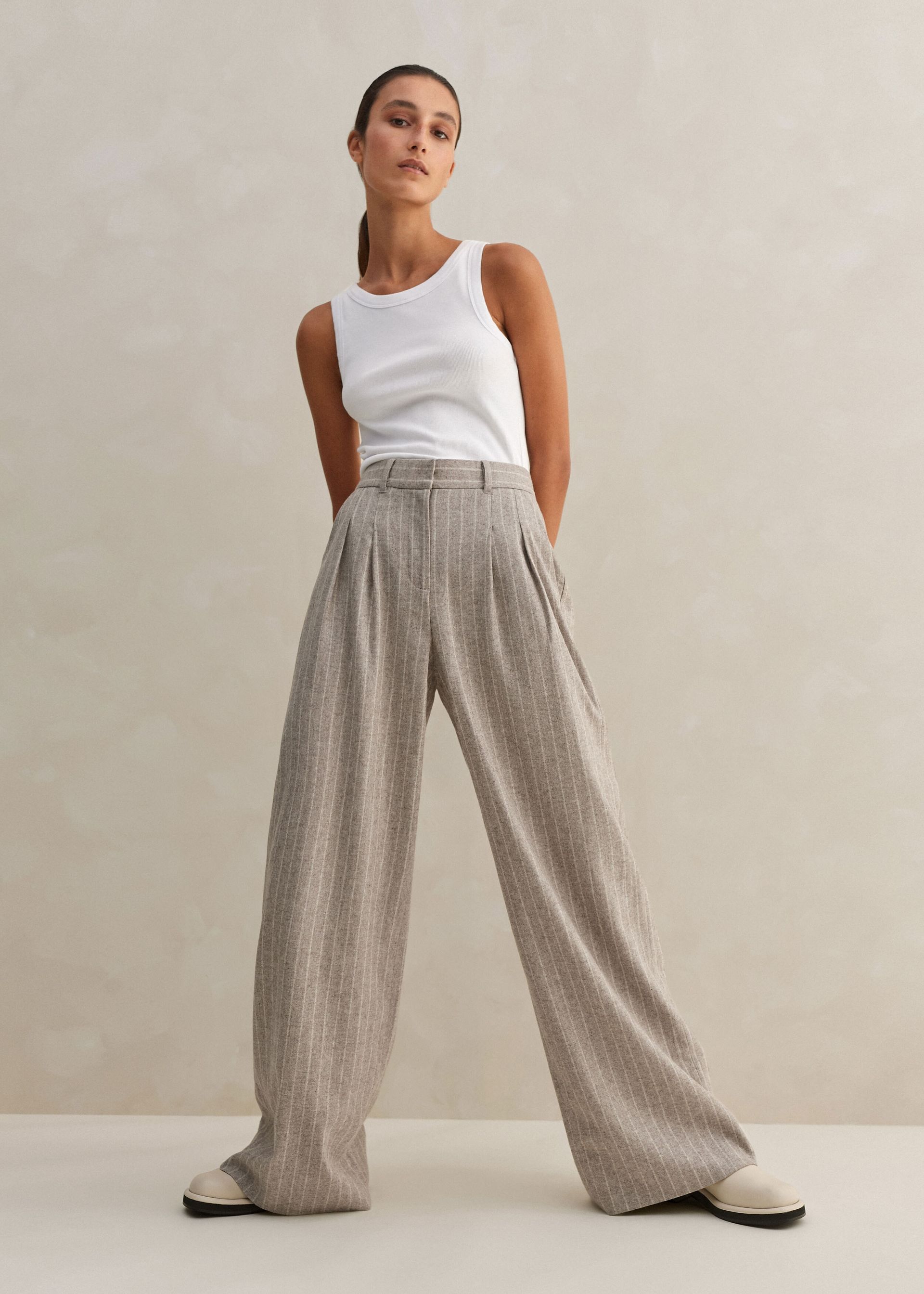 Italian Pinstripe Wide-Leg Trouser