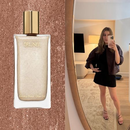 samantha holender on a shimmer background with a glitter body oil