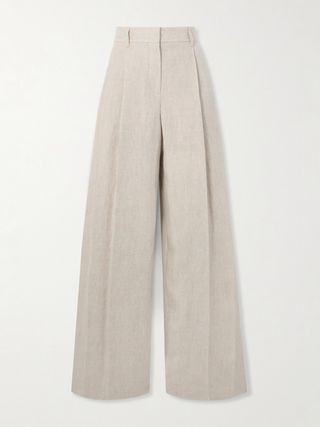 Pleated Linen Wide-Leg Pants