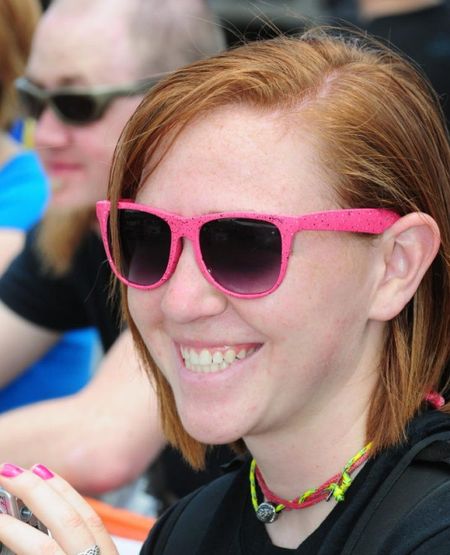 A spectator enjoys the finish.