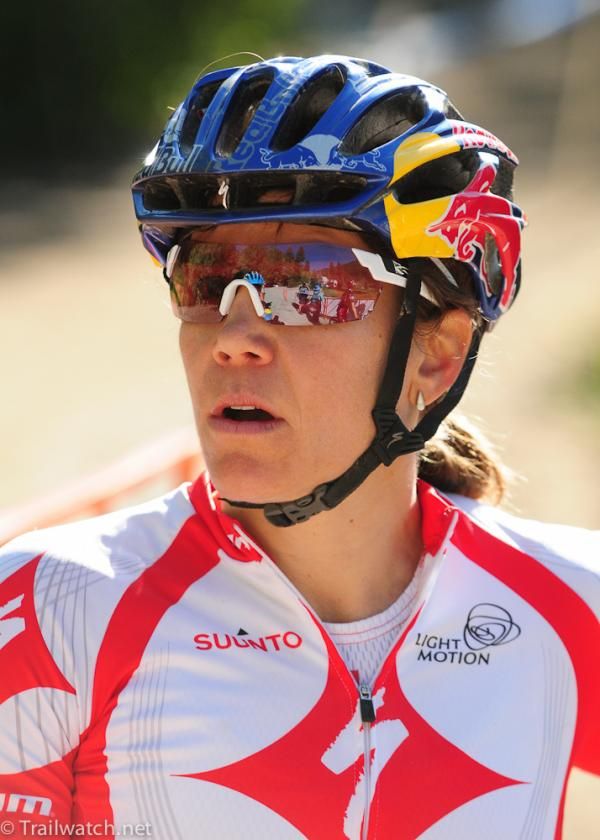 Pro endurance racer Rebecca Rusch (Specialized) watches the young women race