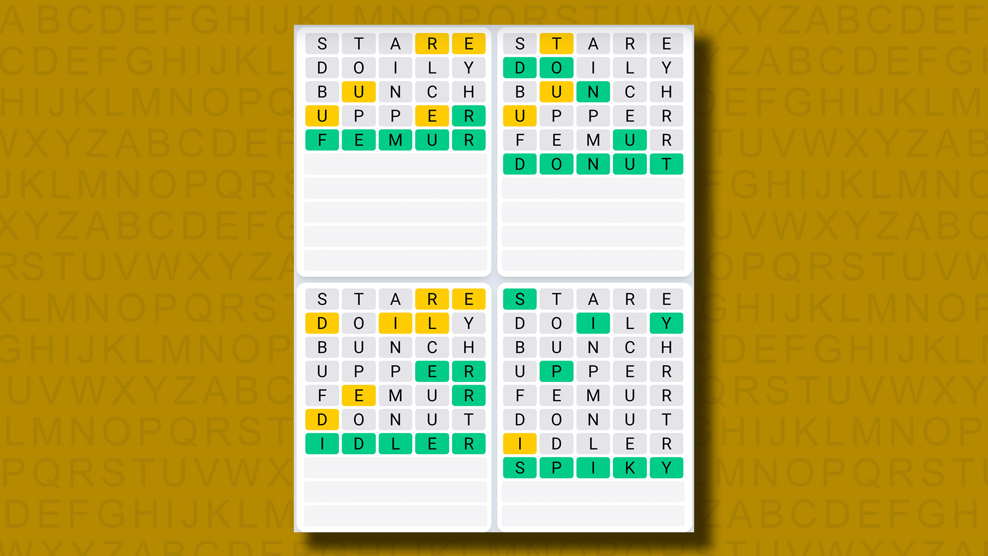 Quordle Daily Sequence answers for game 910 on a yellow background