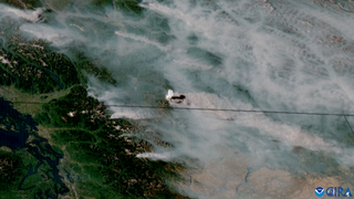 Wildfires burning across the Pacific Northwest as seen from NOAA's GOES-18 satellite on August 16, 2023.