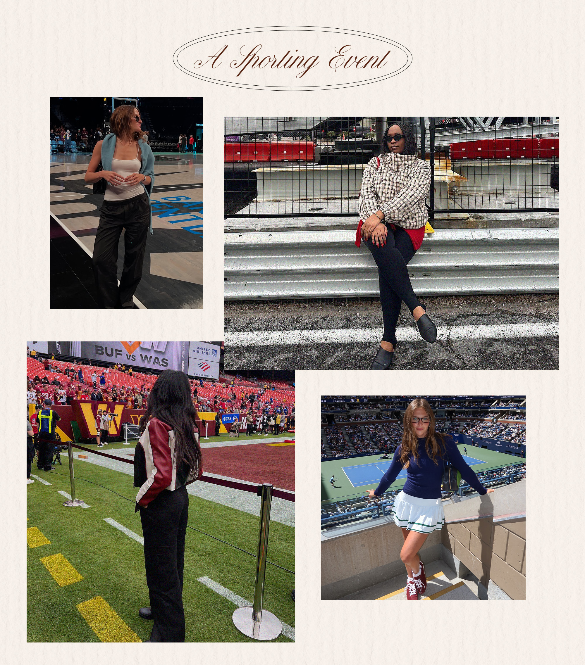 A collage of what to wear to a sporting event.