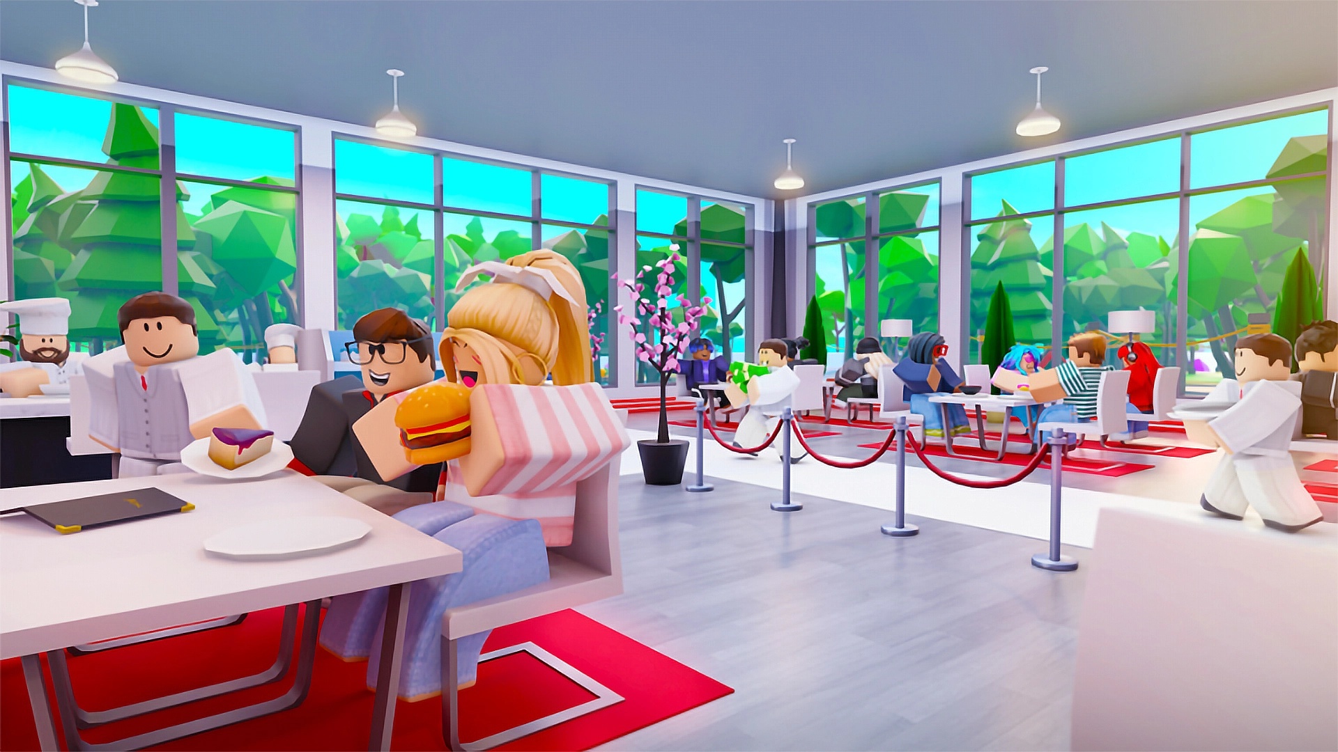 best Roblox games: Roblox characters sitting in a restaurant