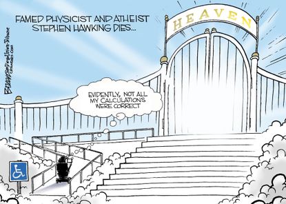 Editorial cartoon U.S. Stephen Hawking death heaven