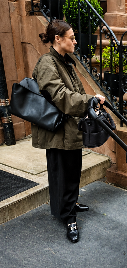 Sara Holzman carrying a Balenciaga Rodeo bag