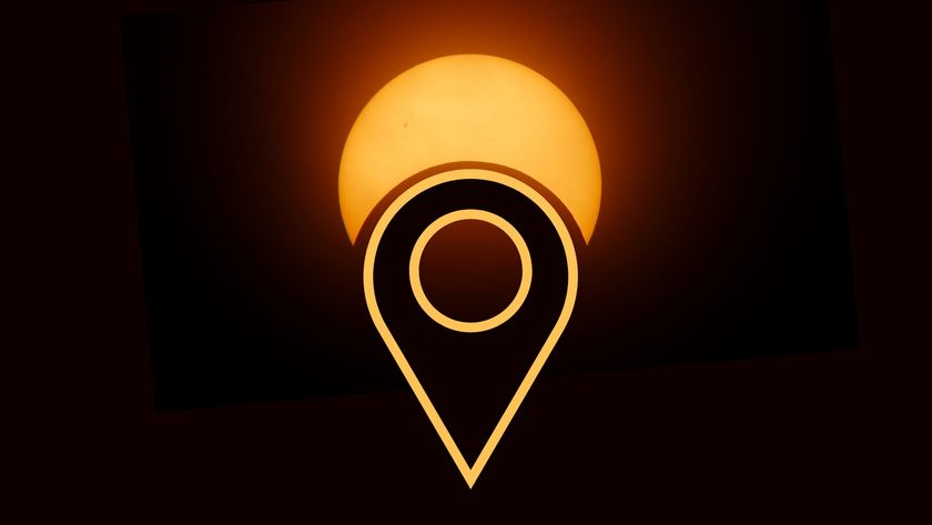 a graphic of a partial solar eclipse and a location marker below conveying the location of the partial solar eclipse.