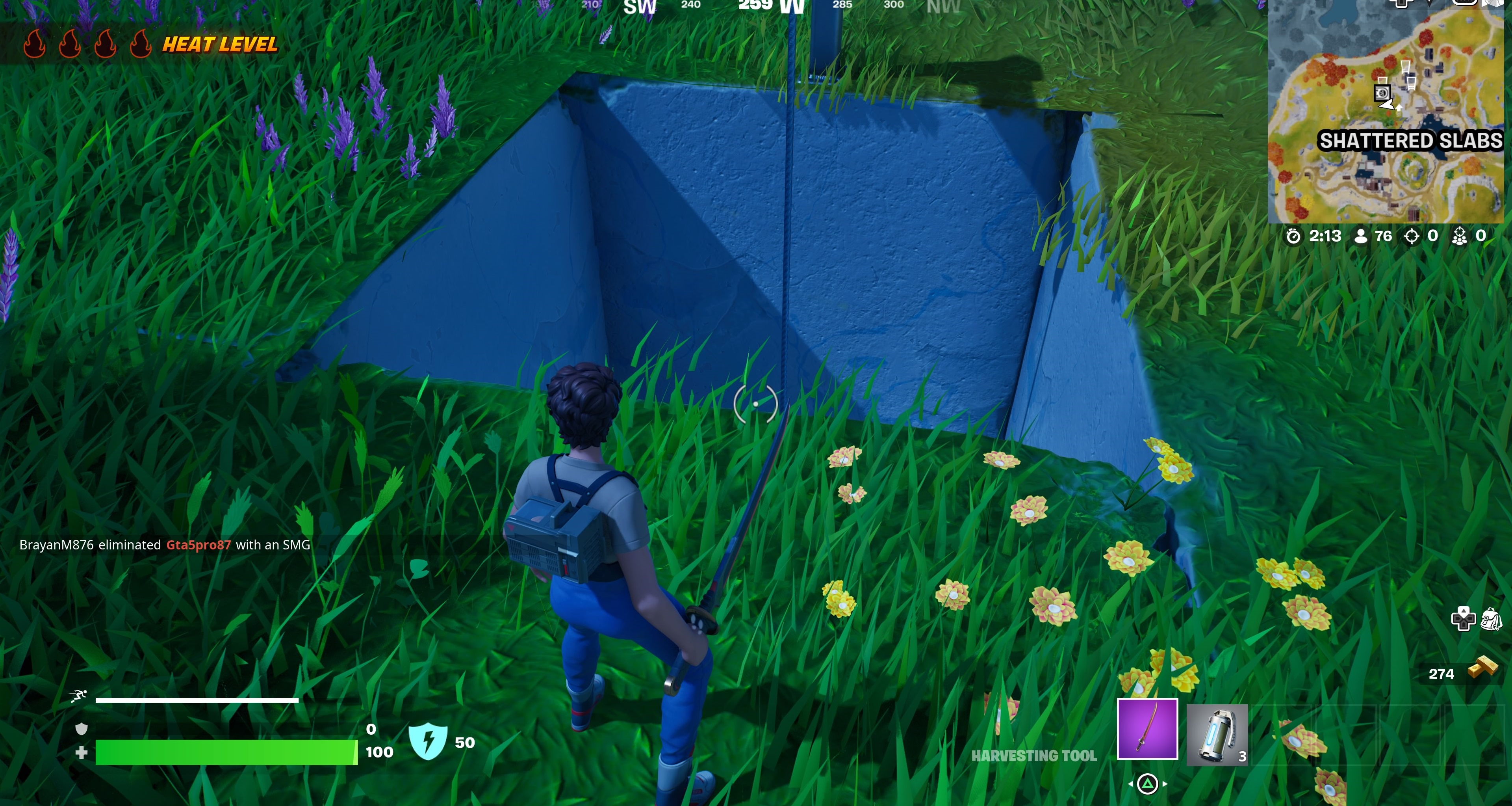 Fortnite - a player stands in front of a hole in the ground