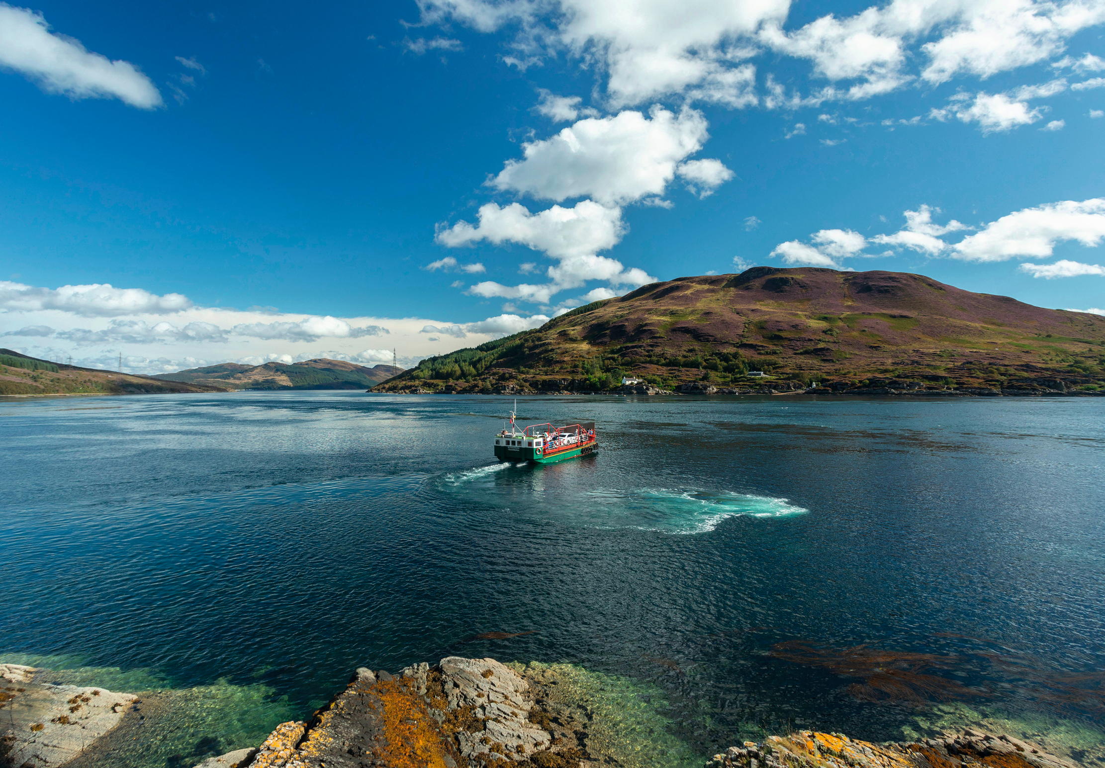 Skilled operators only required: even on a calm day, the fierce currents of Kyle Rhea buffet the 55-year-old ferry MV Glenachulish.