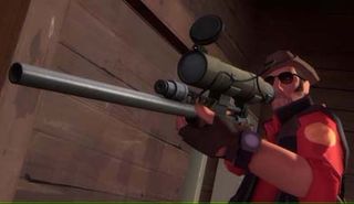 The Sniper takes aim in Team Fortress 2.