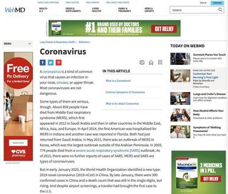 WebMD Coronavirus page