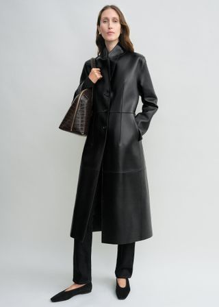 Slim Leather Coat Black