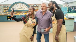 Scarlette Douglas and her brother Stuart taking a selfie in the tent with Paul Hollywood