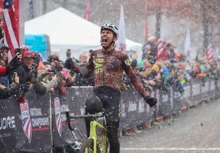 Curtis White (Steve Tilford Foundation) celebrates a career-first elite men's title at US Cyclocross National Championships in Hartford