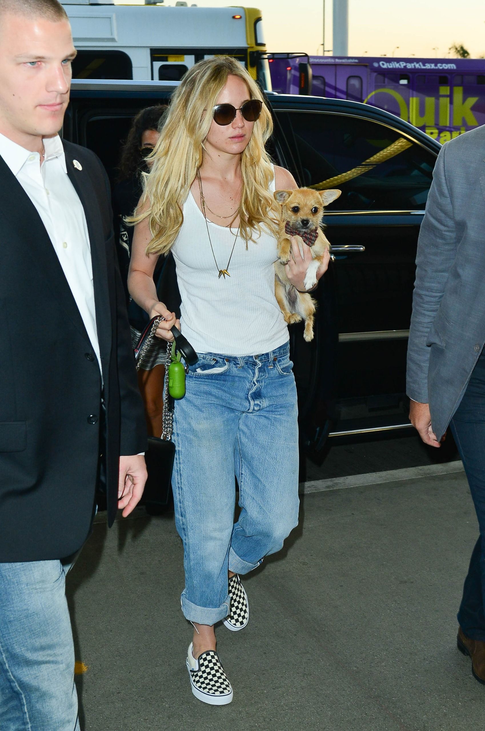 Jennifer Lawrence wore checkerboard Vans sneakers in 2015