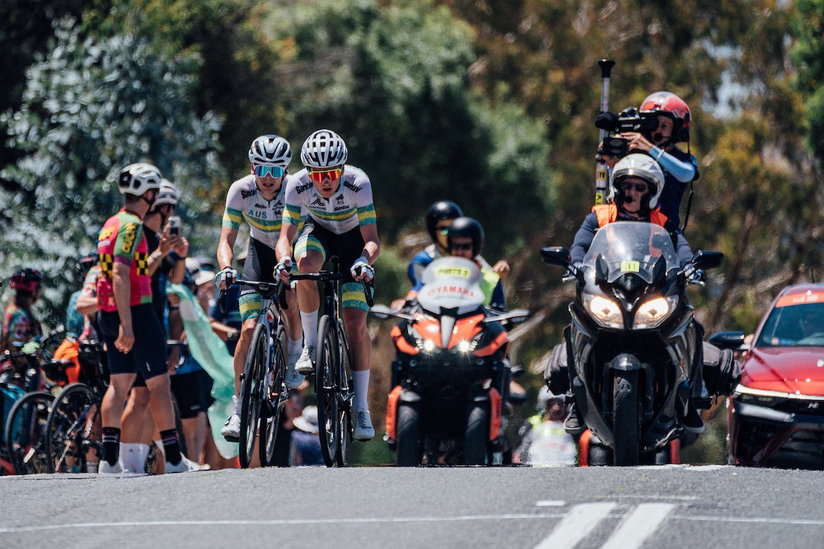 Fergus Browning and Zac Marriage, riding for the ARA Australian Cycling team, work together in the break on stage 1 of the Tour Down Under