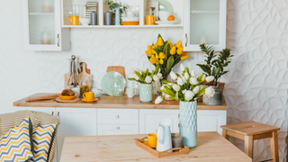 Kitchen with fresh flowers