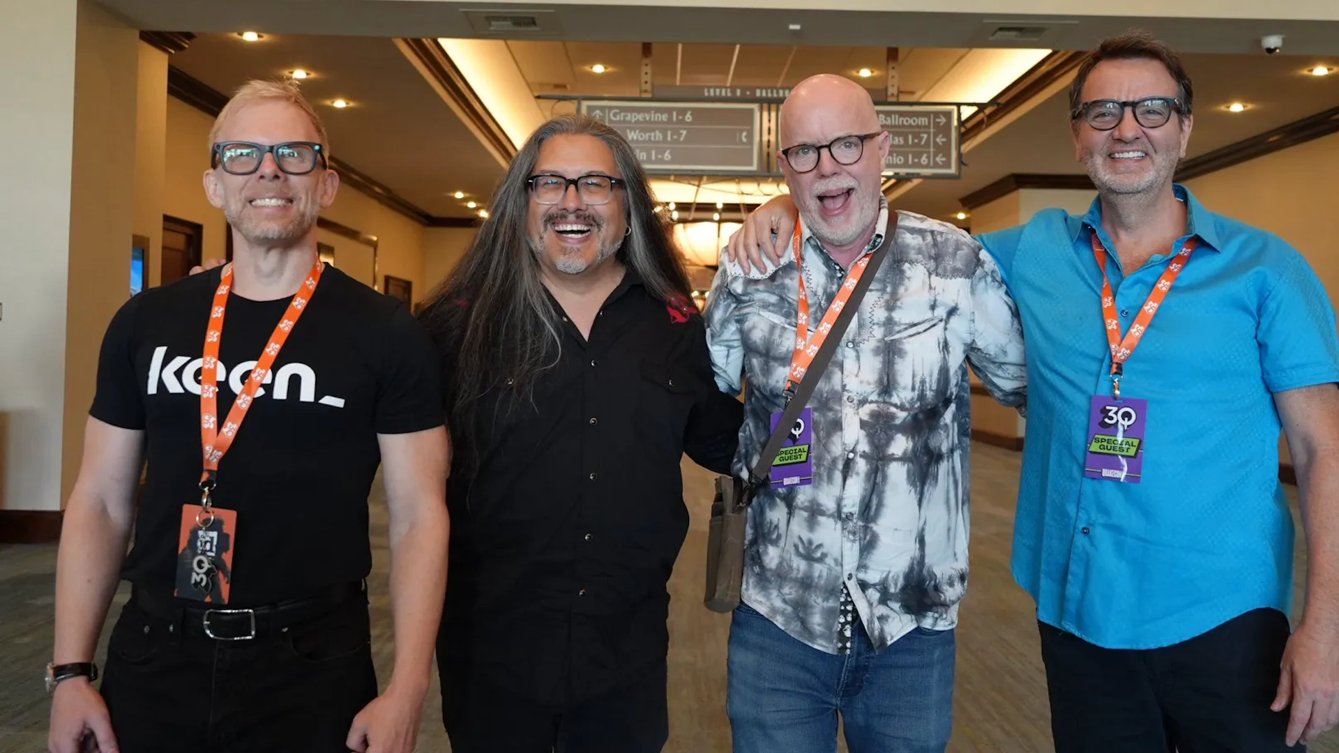 Id Software reunion at QuakeCon 2026: John Carmack, John Romero, Tom Hall, and Adrian Carmack