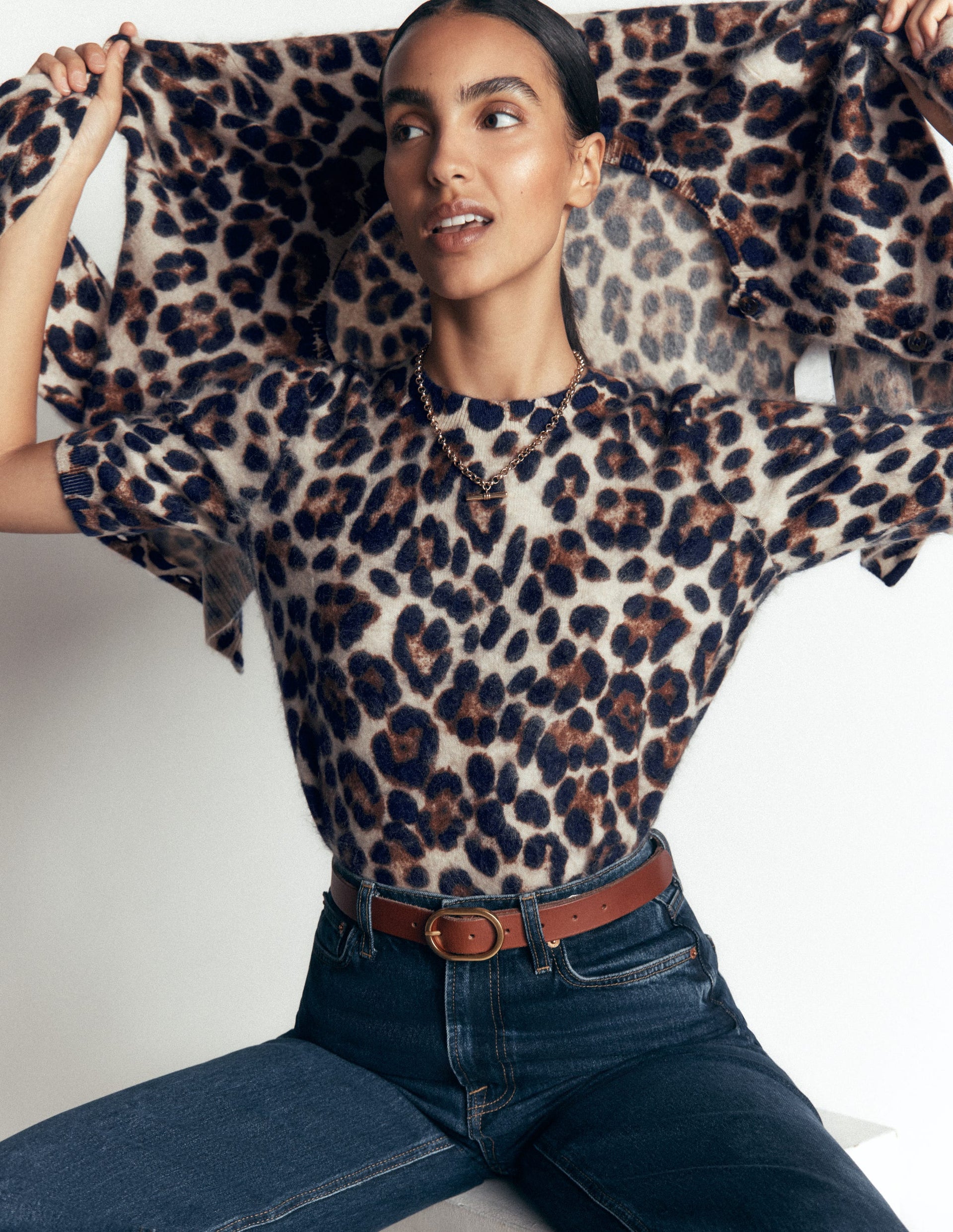 Kat Brushed Cashmere T-Shirt-Camel, Leopard