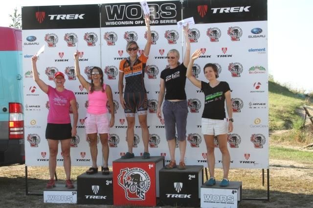 Women's podium Left to right: Sarah Agena, Lori Sable, Lindsey Kriete, Lisa Krayer, Madeleine Puissant