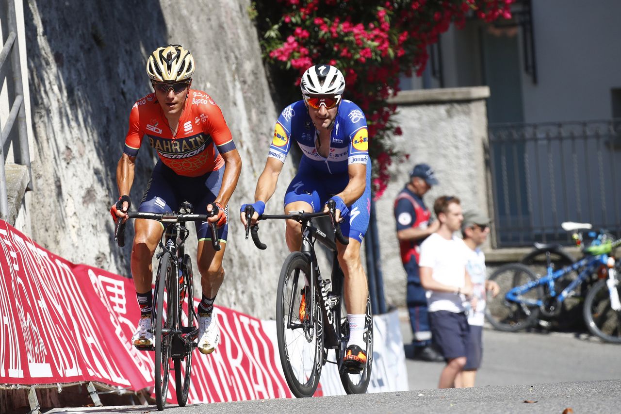 Domenico Pozzovivo (Bahrain-Merida) and Elia Viviani (Quick-Step Floors)