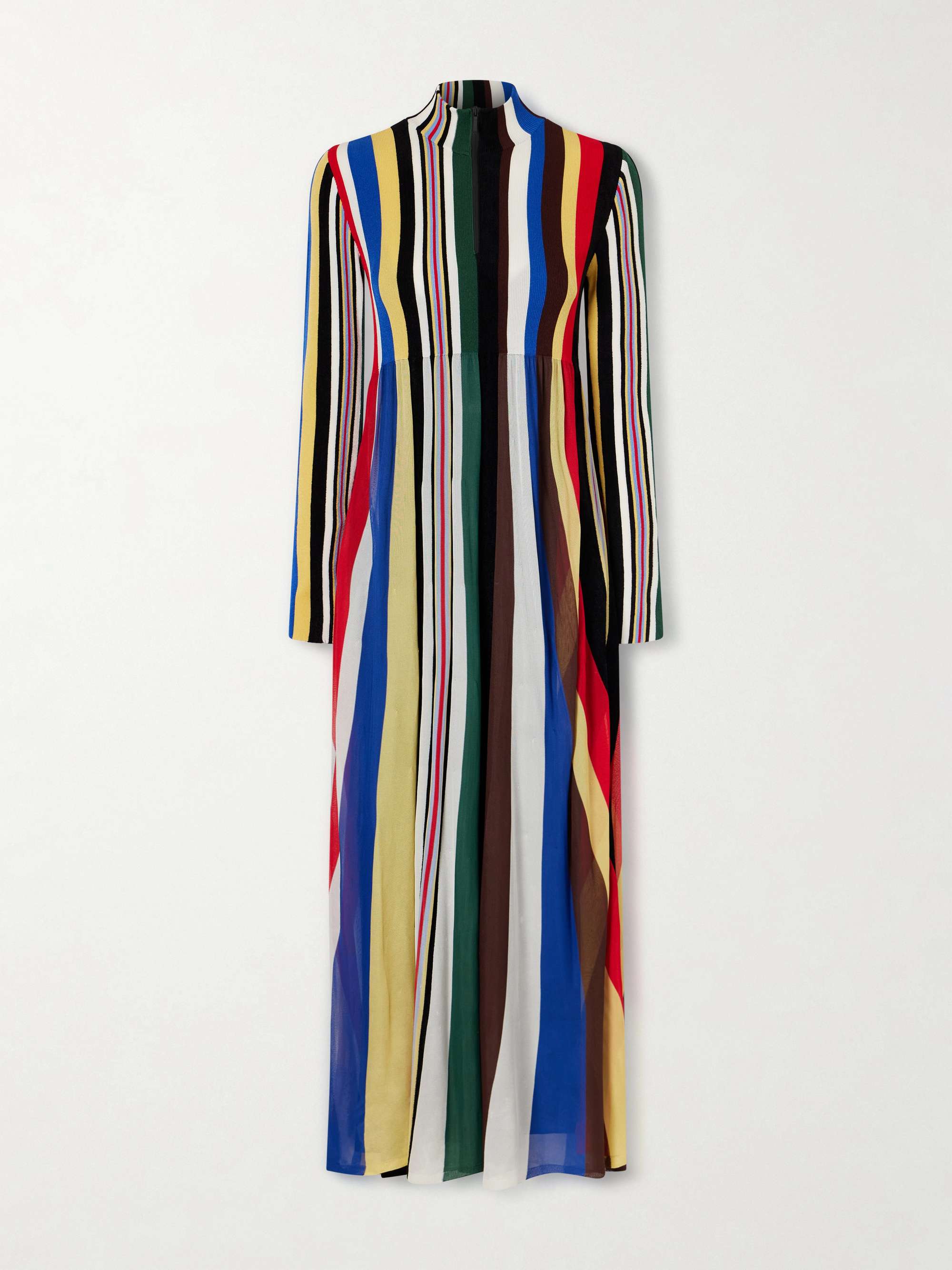 Striped Chiffon and Ribbed Jersey Maxi Dress