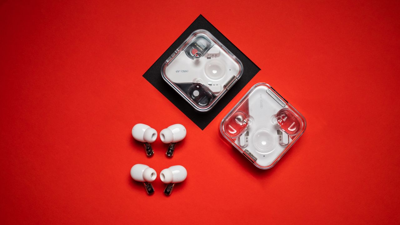 Nothing Ear (2) earbuds review on red background