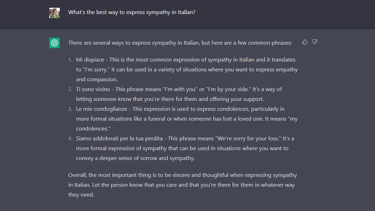 ChatGPT offers informative suggestions for other languages.