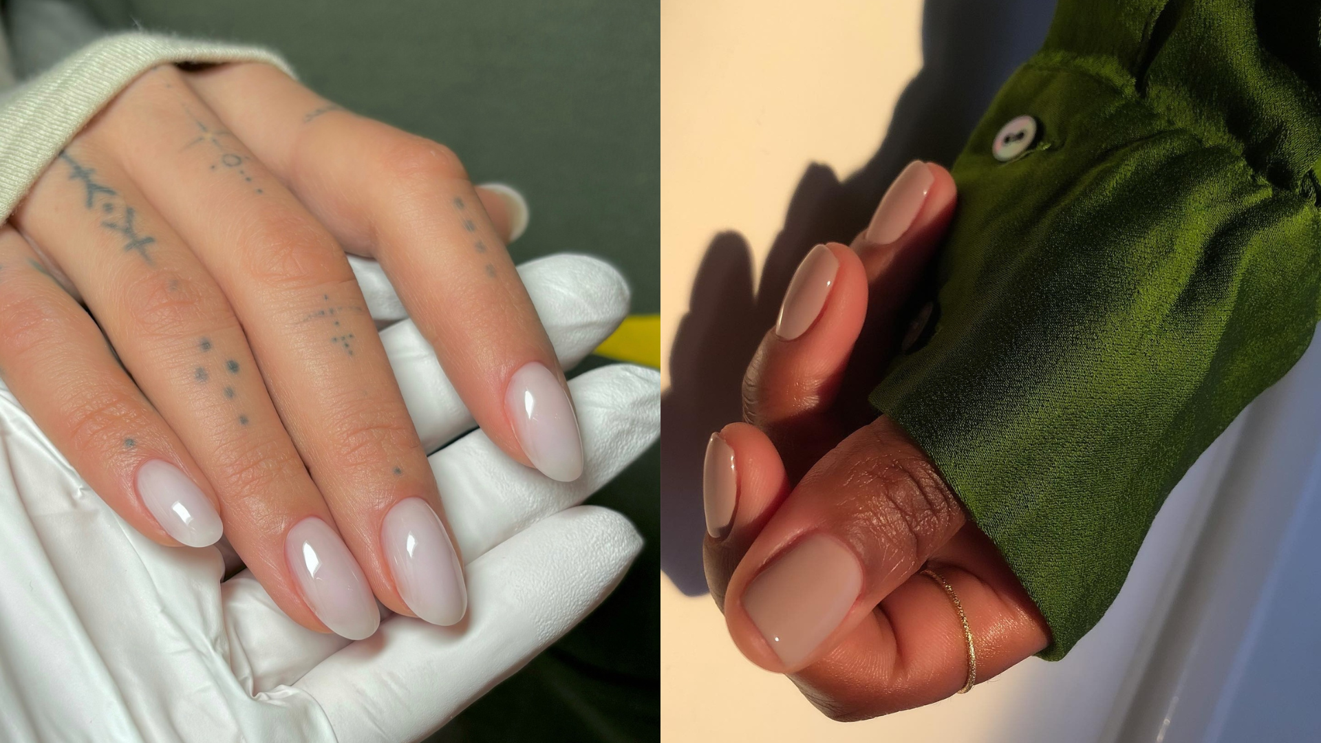 Collage of neutral nail looks.