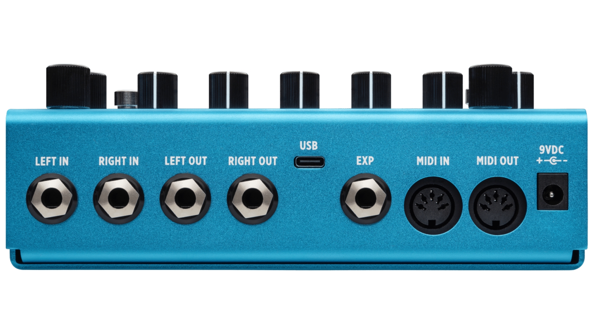 The connections panel of the Strymon BigSky MX reverb pedal