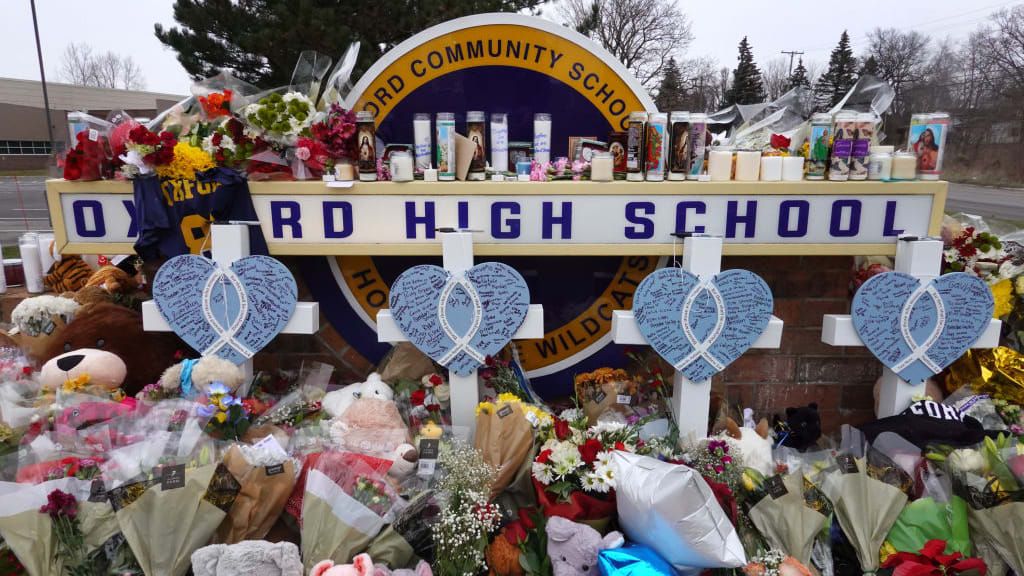 A memorial to the Oxford High School shooting victims.