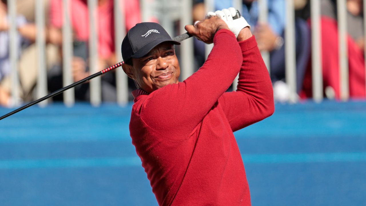 Tiger Woods takes a shot at the PNC Championship