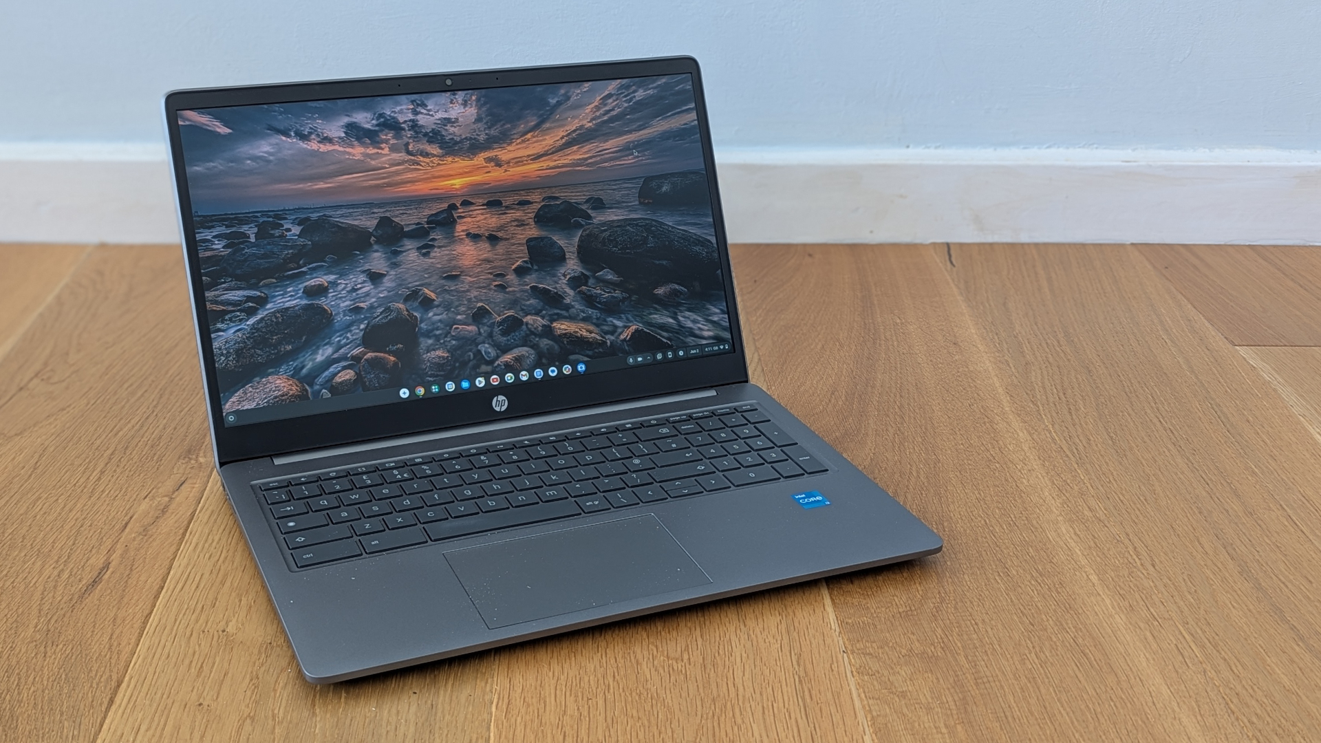The HP Chromebook Plus 15a on a desk