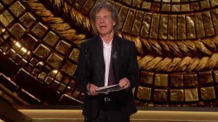 Mick Jagger presenting the award for Best Original Song at the 97th Academy Awards.