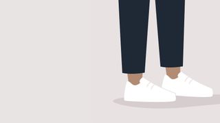 illustrated woman's legs wearing white trainer shoes