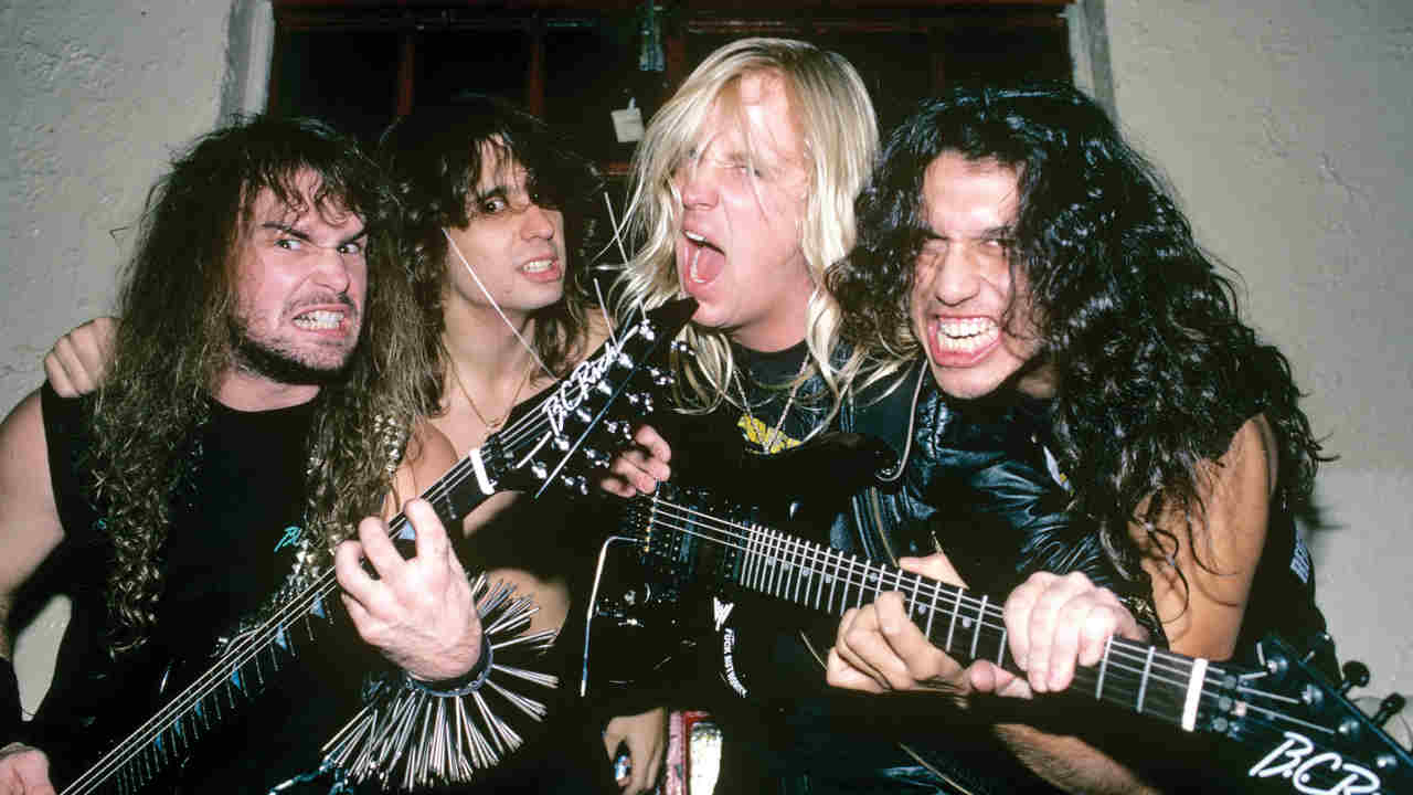 Slayer posing for a photograph in the 1980s