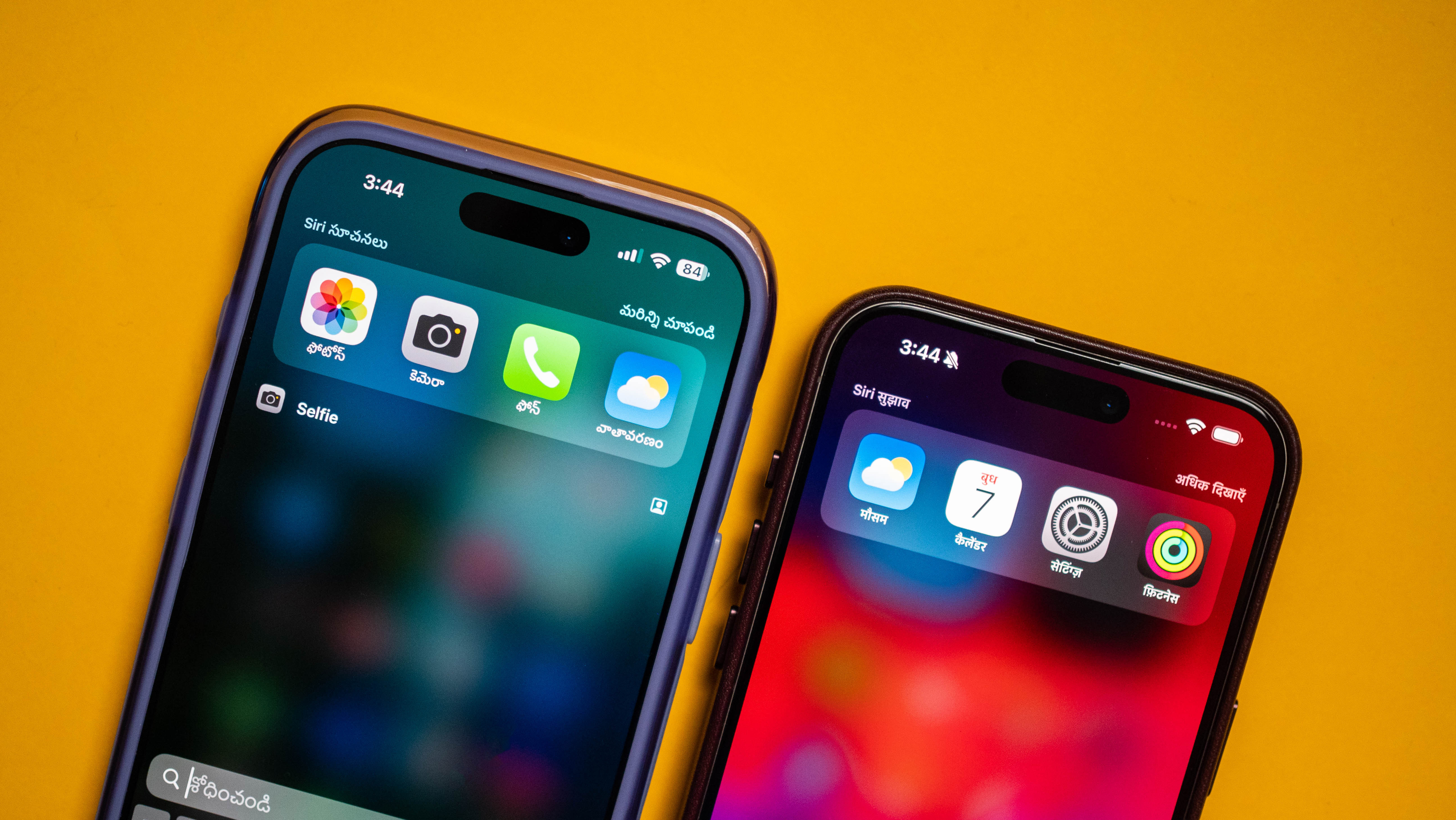 iPhone 16 Pro Max running Telugu and Hindi languages within iOS 18.4