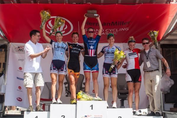 The women's podium (L-R): Lauren Hall, 4th; Jade Wilcoxson, 2nd; Theresa Cliff-Ryan, 1st; Jennifer Purcell, 3rd; Erica Allar, 5th