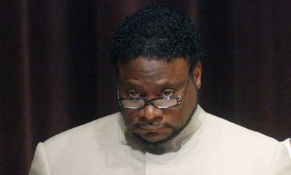 Bishop Eddie Long prepares to address sex abuse allegations at the New Birth Missionary Baptist Church on Sunday September 26, 2010. 